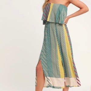 Strapless Multi-Coloured Midi Dress